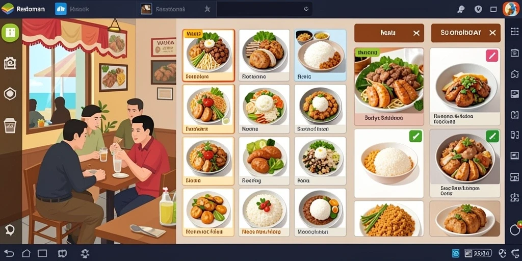 Tangkapan layar memperlihatkan menu karakter dan item yang dapat digunakan.